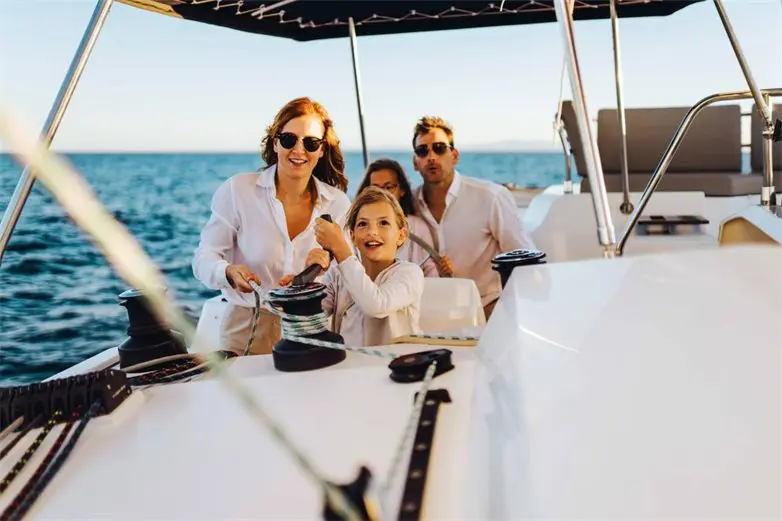A family on board a private boat